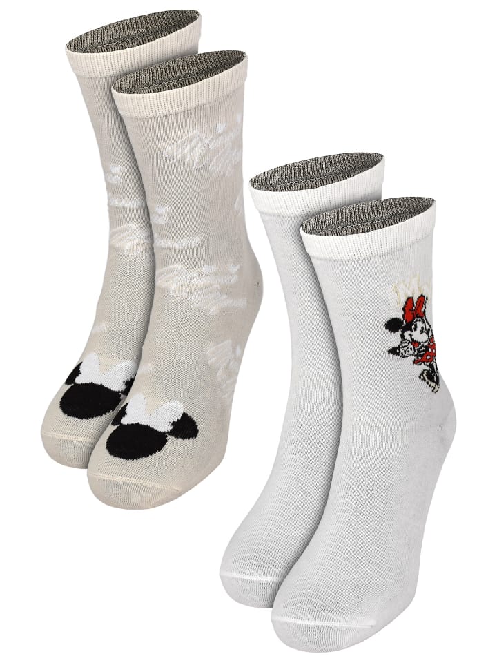 2er Pack Disney Minnie Mouse Socken Sneaker Strümpfe in weiß/grau