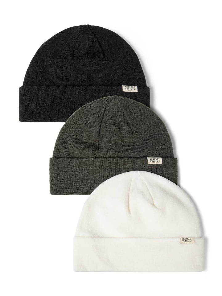 3tlg. Set: Beanie 27uhat10 in khaki