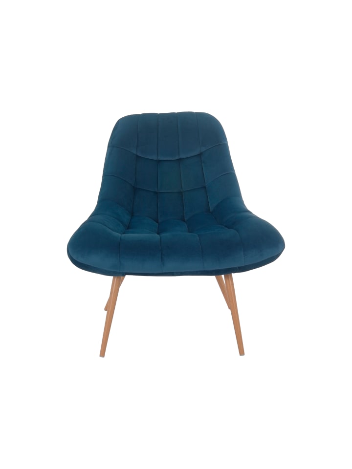 Relaxsessel XXL modern mit Metallbeinen in Holzoptik und Samtbezug in Blau