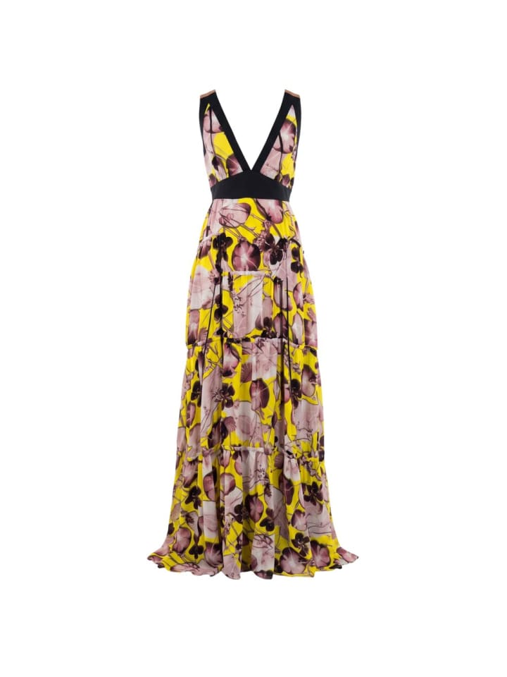 Gelb Seide Damen Kleid