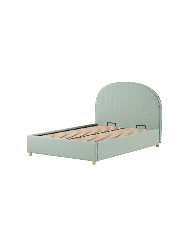 POLSTERBETT Karlotta 140x200 mit Bettkasten Bouclé Stoff grün