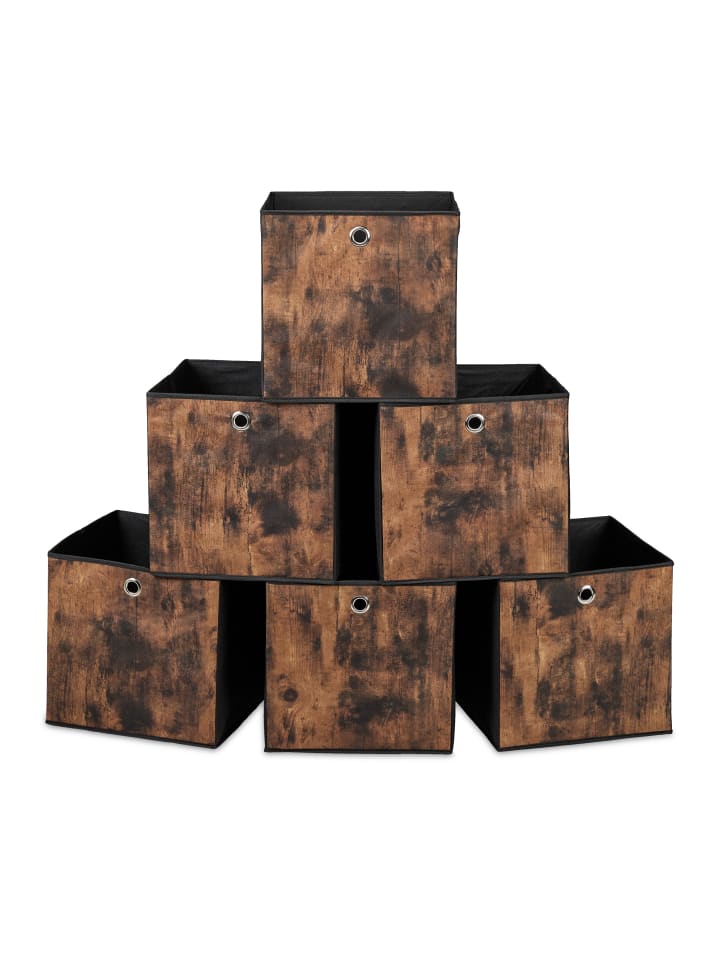 6 x Aufbewahrungsbox in Schwarz/ Braun - (B)30 x (H)30 x (T)30 cm