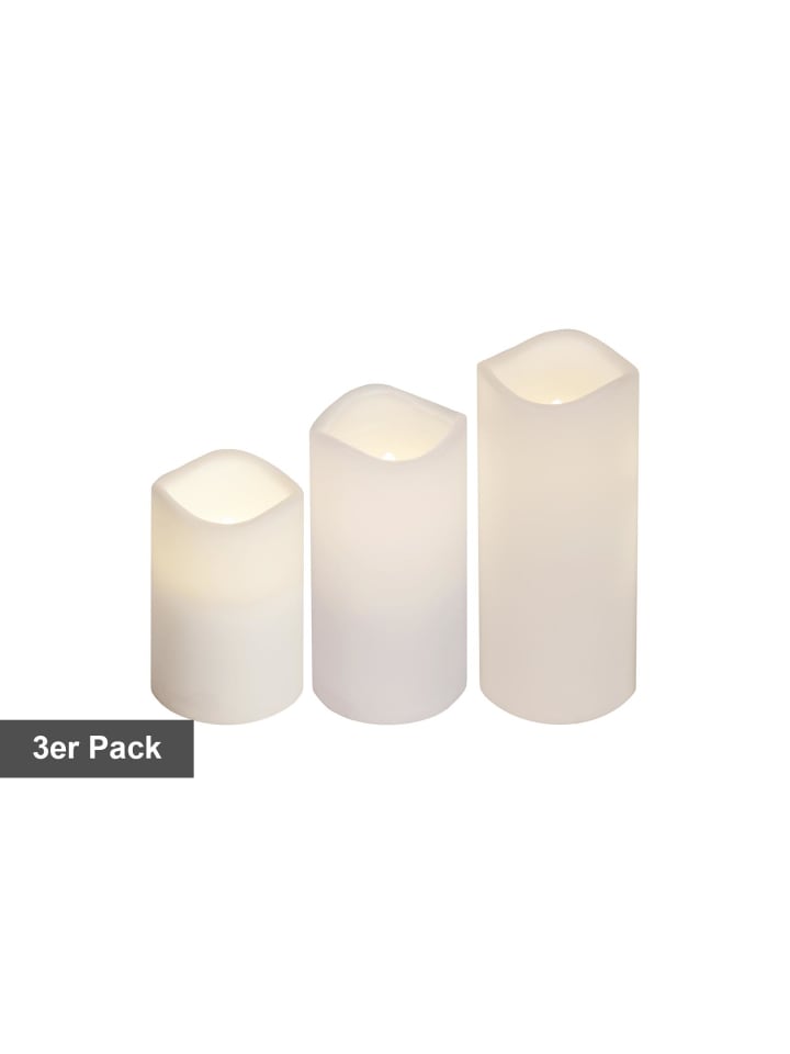 LED Outdoor Stumpenkerzen Paul im 3er Set, Fernbedienung, flackernd,