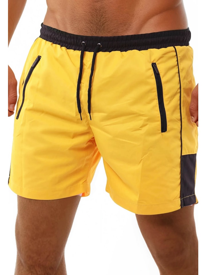 Badehose Badeshort mit Reißverschluss in gelb-schwarz