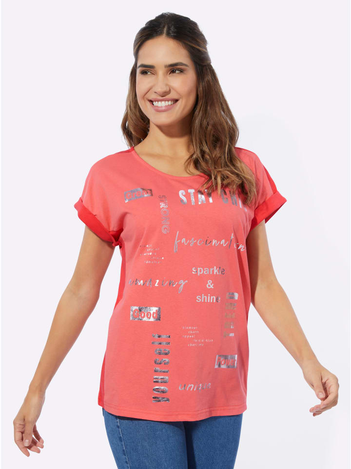 Kurzarm-Shirt in koralle-hummer