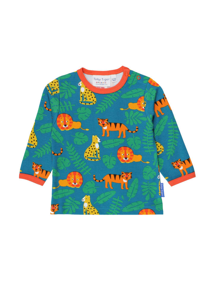 Langarmshirt mit Raubkatzen Print in grün
