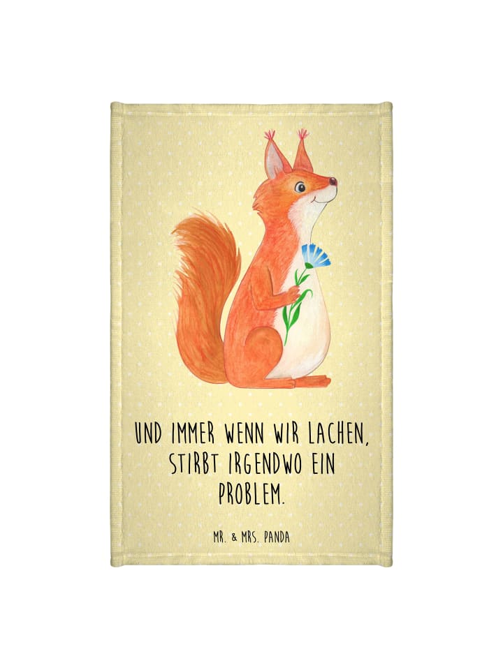 Handtuch Eichhörnchen Blume mit Spruch in Gelb Pastell