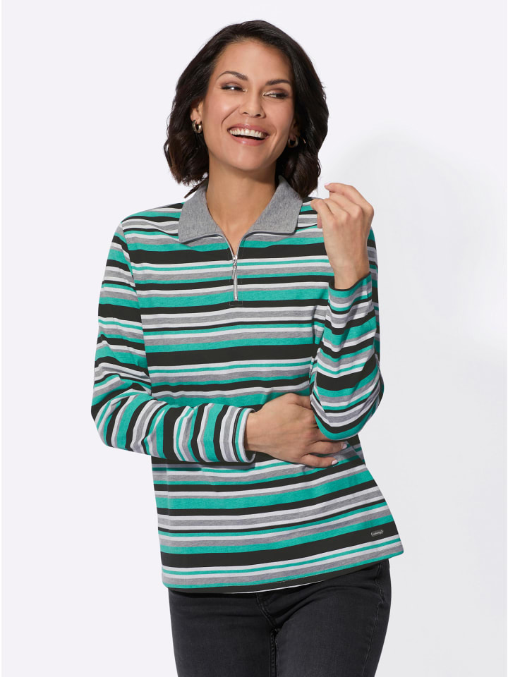 Shirt in salbei-schwarz-geringelt