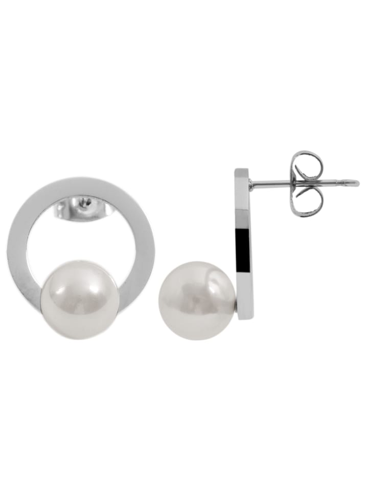 Damen Ohrringe – Ohrstecker aus Edelstahl mit Perle in silber