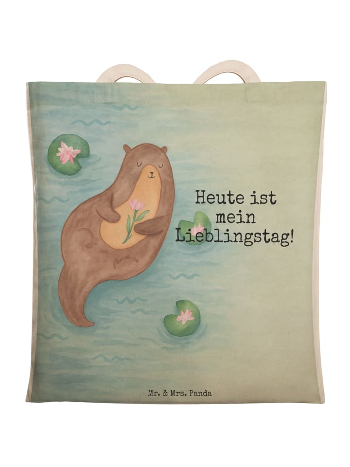 Tasche Otter Seerose Design mit Spruch in Weiß