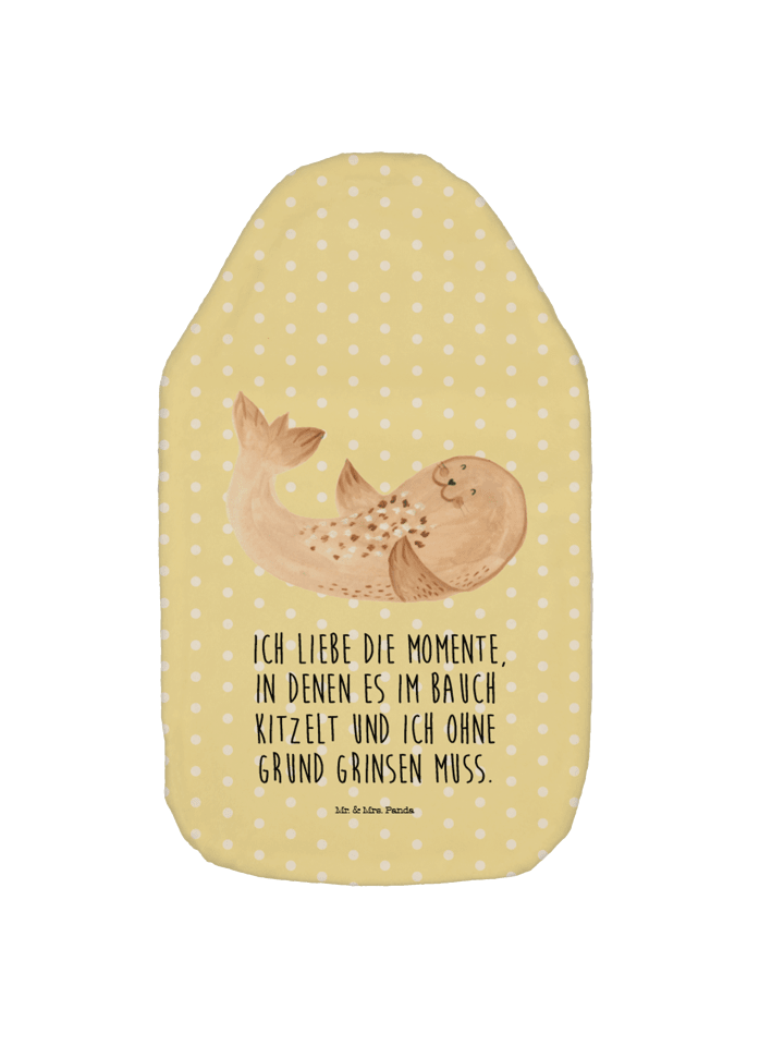 Wärmflasche Robbe Liegen mit Spruch in Gelb Pastell