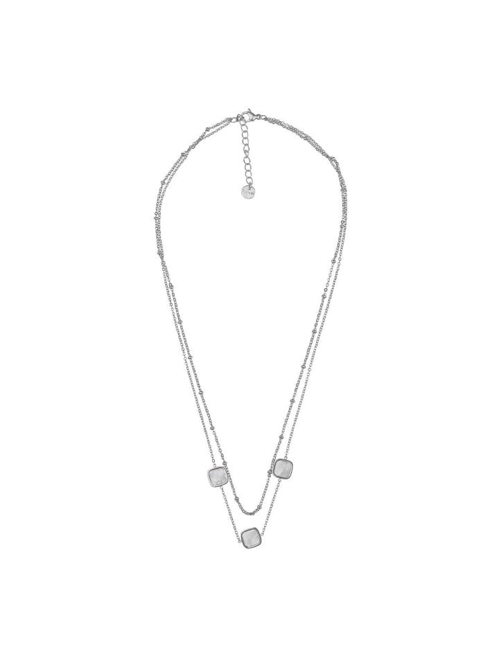 Layering Halskette mit Perlmutt Stein Anhänger Modeschmuck in Silber