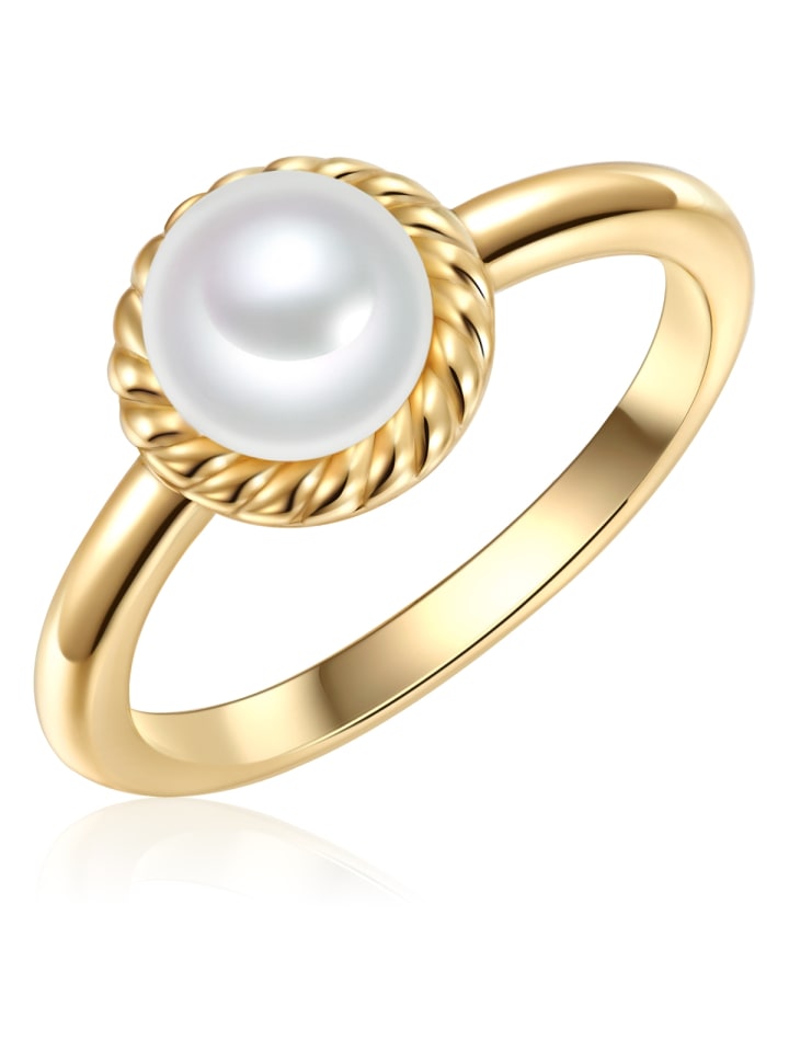Ring aus Sterling Silber mit Zirkonia und Süßwasser-Zuchtperle in gelbgold