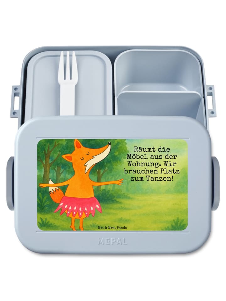 Lunchbox Fuchs Ballerina Design mit Spruch in Blau Pastell