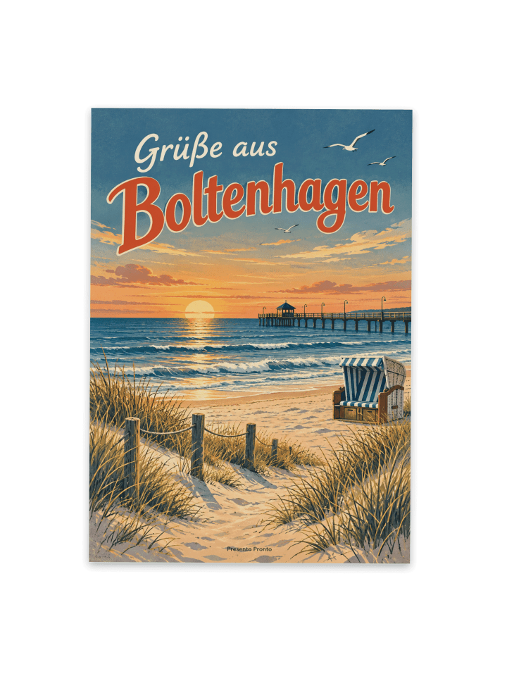 Grußkarte Strand nostalgisch Design mit Spruch in Weiß