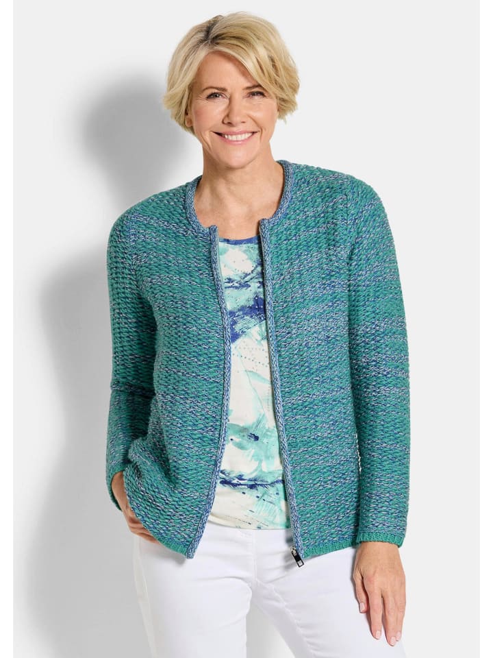 Kurzgröße:  Strukturjacke mit Rollband in türkis / gemustert