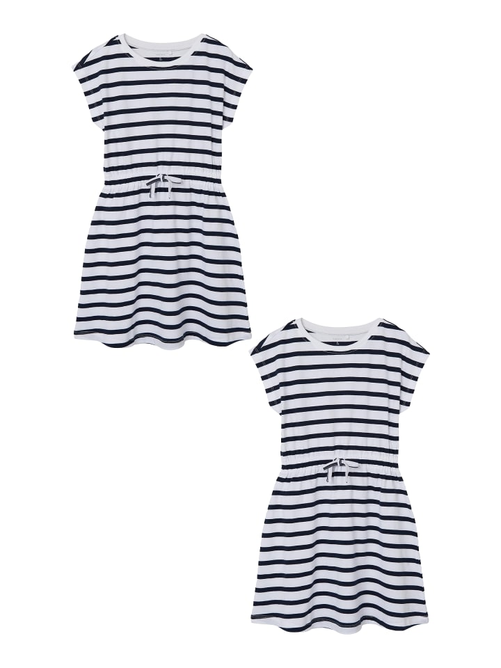 Kleid 2er-Set Midi Blusen Baumwolle Dress Kurzam Rundhals in Dunkelblau-2