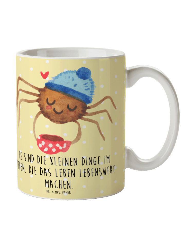 Kaffeetasse Spinne Agathe Kaffee mit Spruch in Gelb Pastell