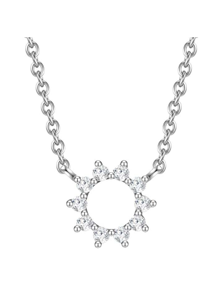 Halskette Blume/Kreis aus Sterling Silber mit Zirkonia in silber