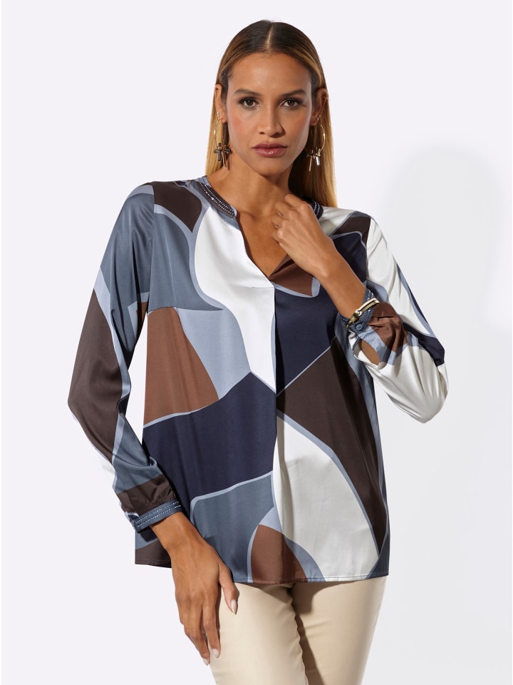 Bluse in rauchblau-champagner-bedruckt