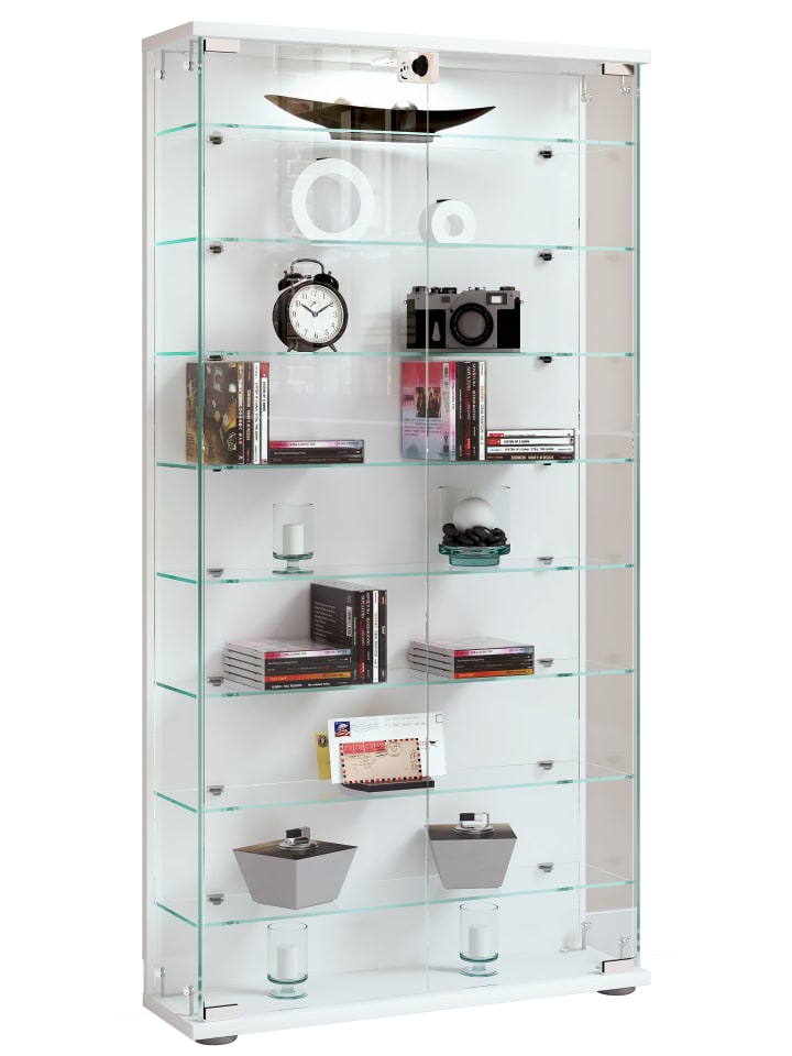 Holz Glas Stand Vitrine Sammelvitrine Stelas L in Weiß
