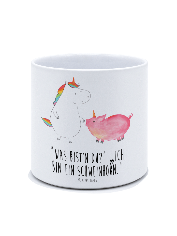 Pflanzkübel Groß Einhorn Schwein mit Spruch in Weiß