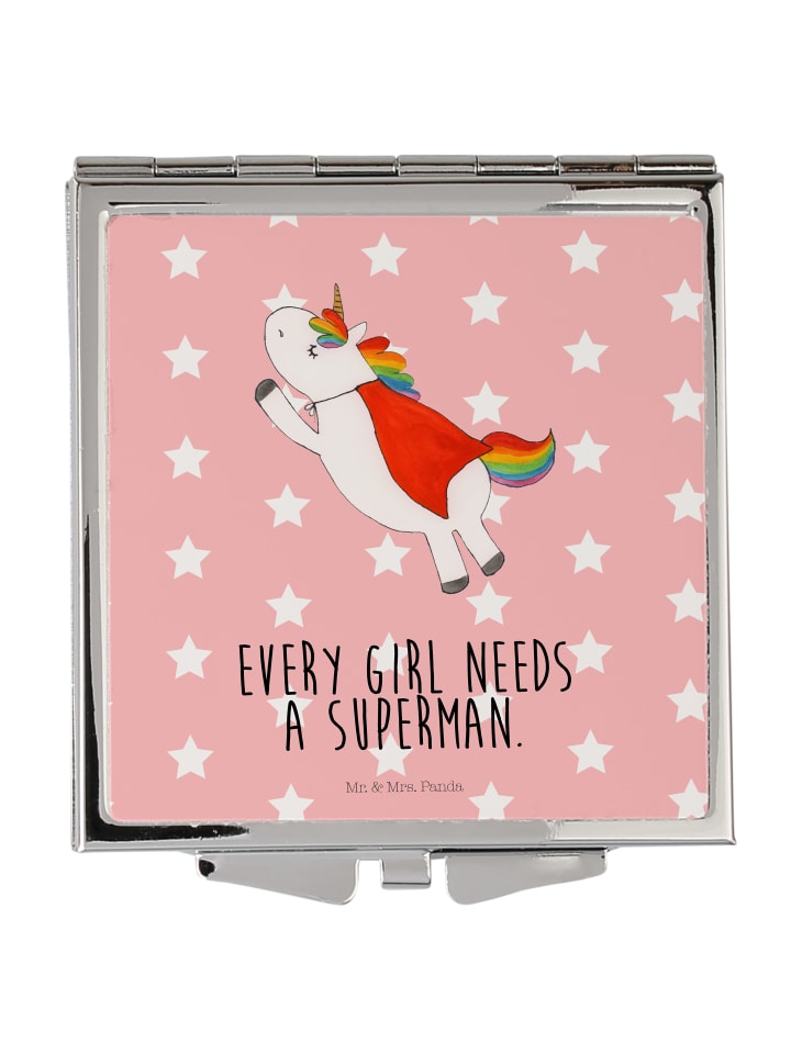Handspiegel Einhorn Super mit Spruch in Rot Pastell