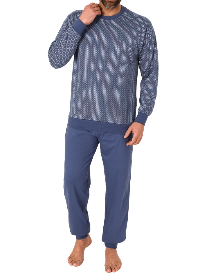 Langarm Schlafanzug Bündchen print - 81183 in blau