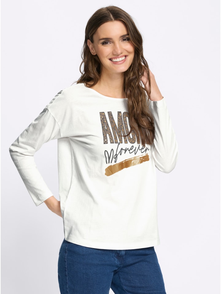 Langarm-Shirt in ecru-taupe