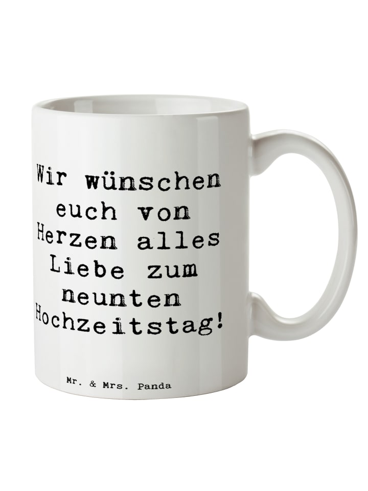 Tasse 9. Hochzeitstag Keramikhochzeit mit Spruch in Weiß