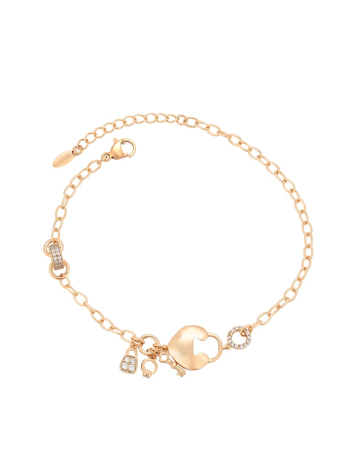 Women Chain Link Bracelet With Charms in Rose Gold