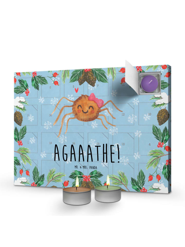 Adventskalender Spinne Agathe Freude mit Spruch in Eisblau