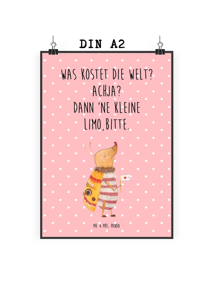 Poster Nachtfalter Fähnchen mit Spruch in Rot Pastell