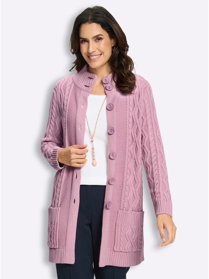 Long-Strickjacke in rosé