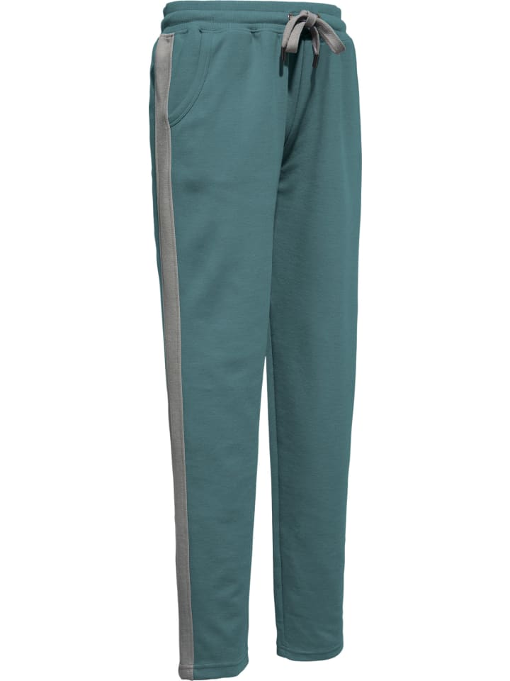 Interlock-Jersey Freizeithose, lang in petrol-grau