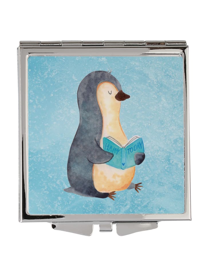 Kosmetikspiegel Pinguin Buch ohne Spruch in Eisblau