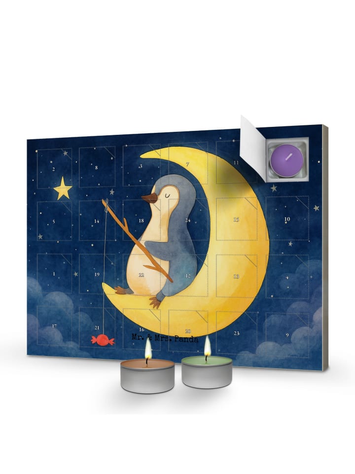 Adventskalender Pinguin Mond Design ohne Spruch in Weiß