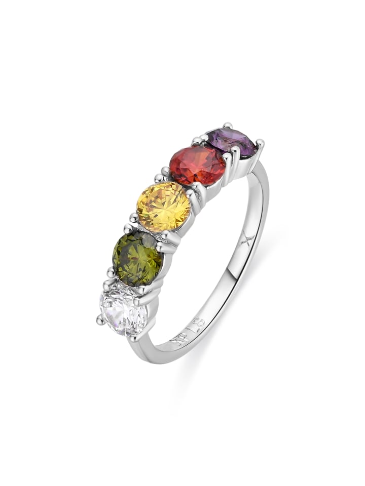 ring in metal alloy and multicoloured zirconia with rhodium finish - Mund
