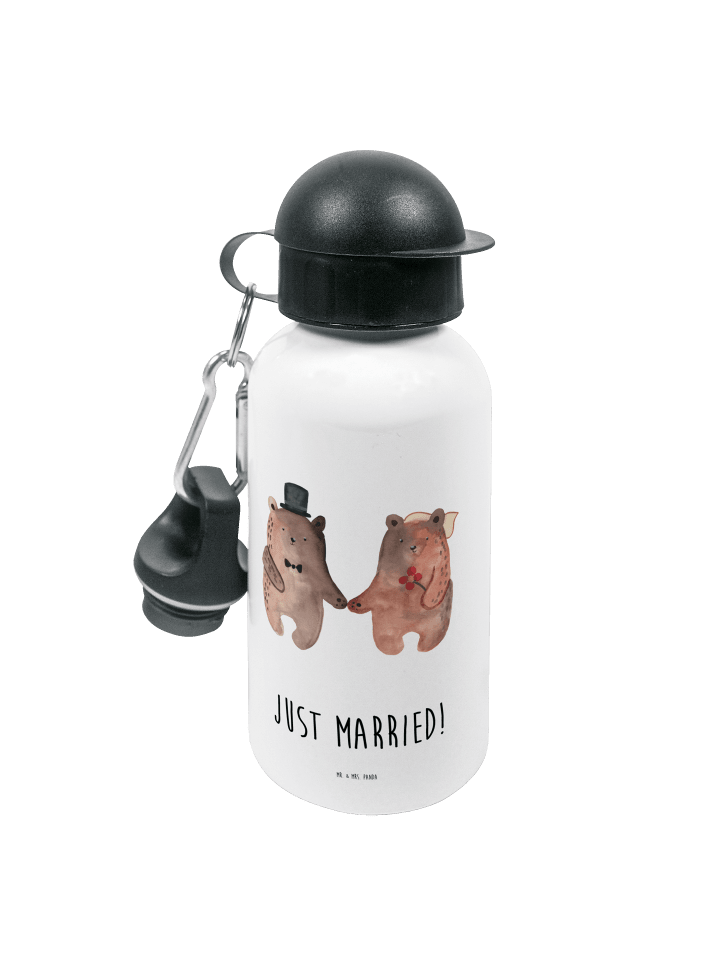 Trinkflasche Bär Heirat mit Spruch in Weiß
