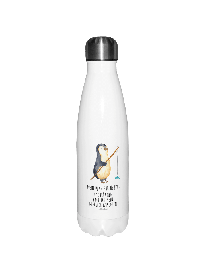 Thermoskanne Pinguin Angler mit Spruch in Weiß