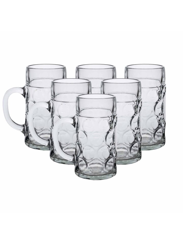6er Set Maßkrüge geeicht Isar in 1 l in transparent