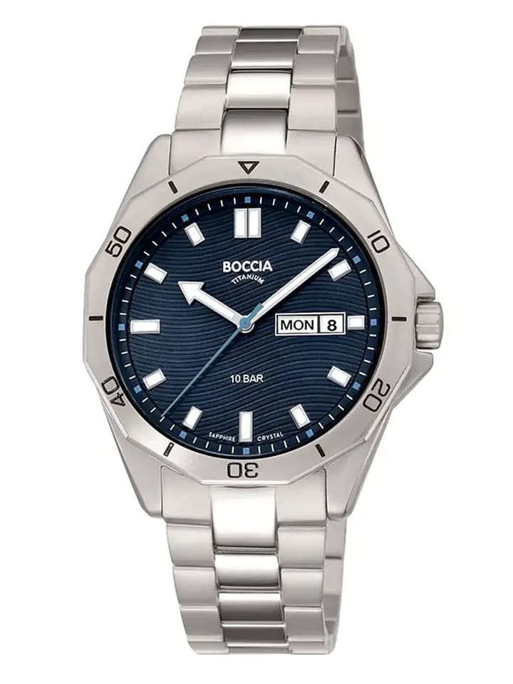 Titan-Herrenuhr mit Saphirglas 10 bar Blau / Silber