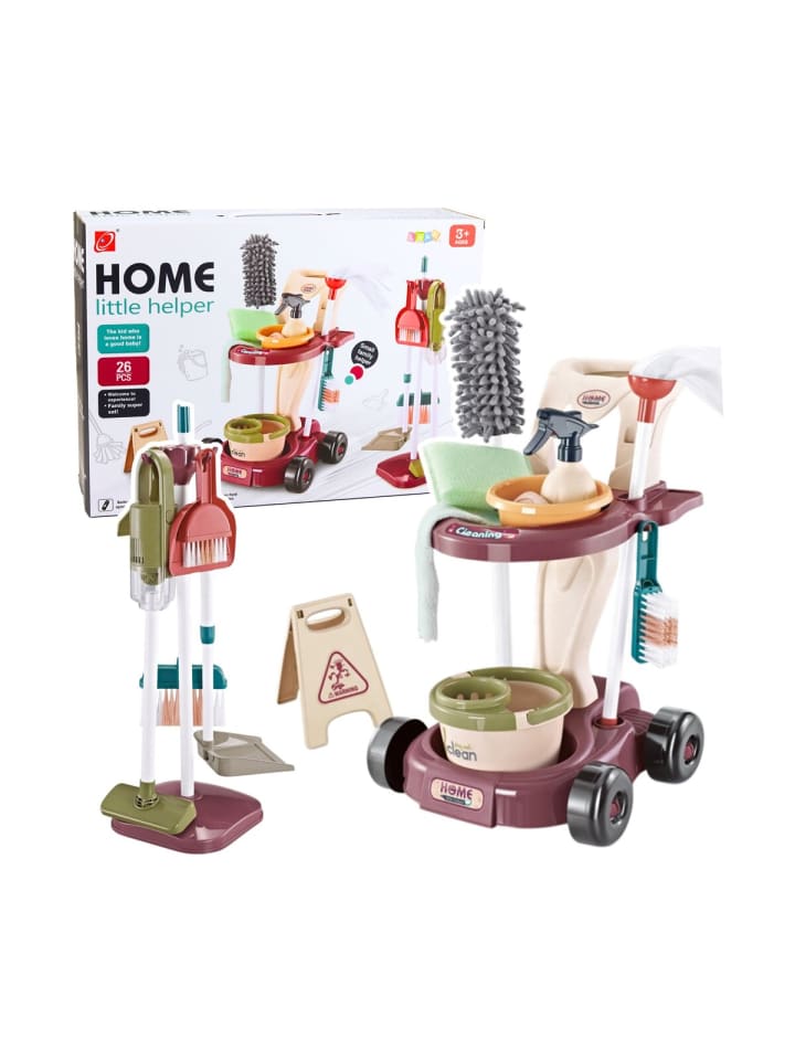 Kinder-Reinigungsset, Wagen, Wischmopp, Eimer, Staubsauger