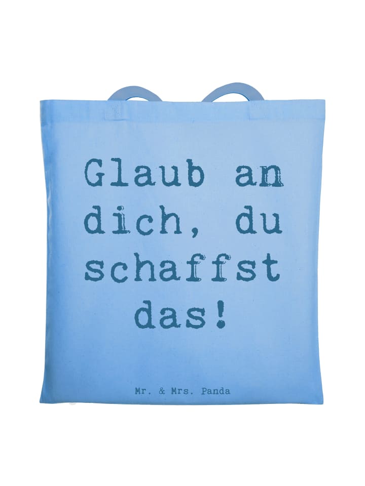 Schultertasche Spruch Schulanfang Glaube mit Sp... in Sky Blue