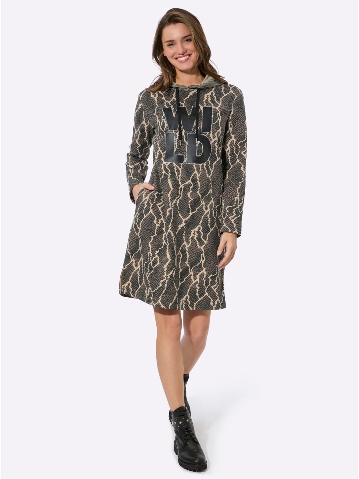 Druck-Kleid in schwarz-taupe-bedruckt