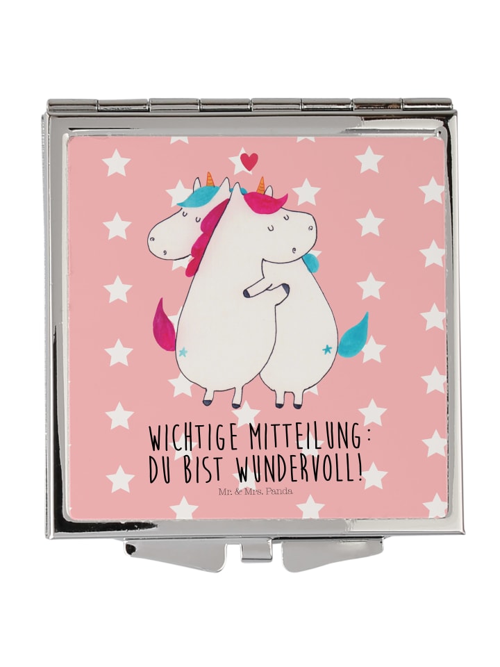 Kosmetikspiegel Einhorn Mitteilung mit Spruch in Rot Pastell
