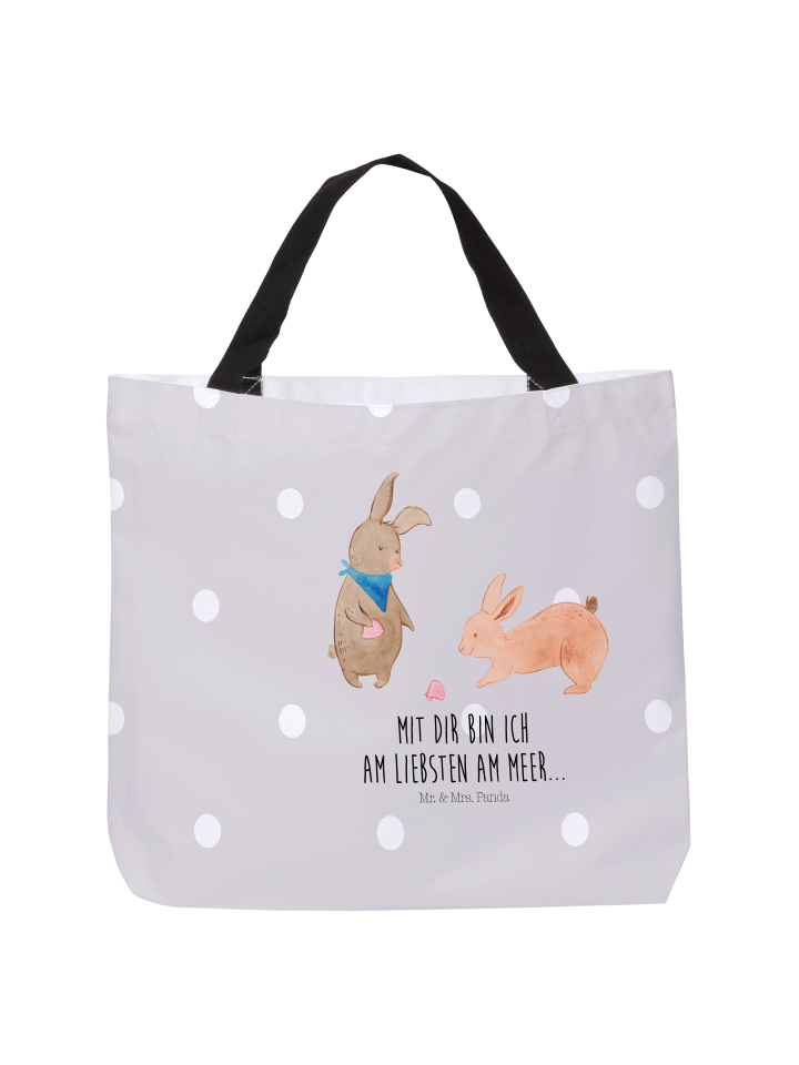 Einkaufstasche Hasen Muschel mit Spruch in Grau Pastell