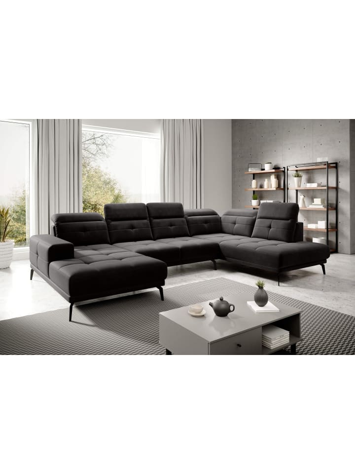 Brita Recamiere Rechts in Schwarz - (L) 205 x (B) 350 x (H) 107 cm