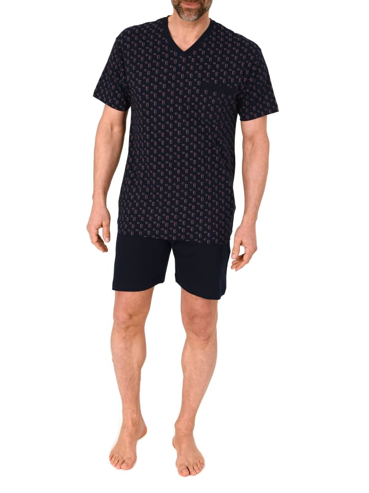 Kurzarm Schlafanzug Pyjama Shorty Übergrößen in marine