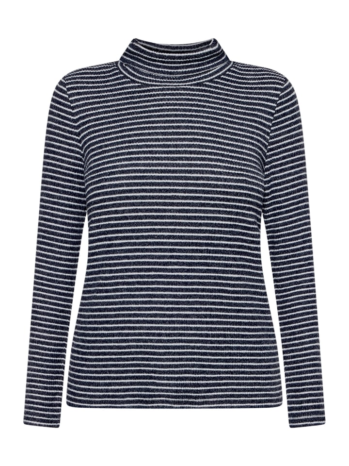 Rollkragenshirt langarm in Dunkelblau/Weiß